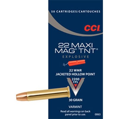 CCI - MAXI-MAG TNT AMMO 22 MAGNUM (WMR) 30GR JACKETED HOLLOW POINT