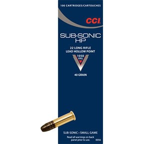 CCI - SUB-SONIC HP AMMO 22 LONG RIFLE 40GR LEAD HOLLOW POINT