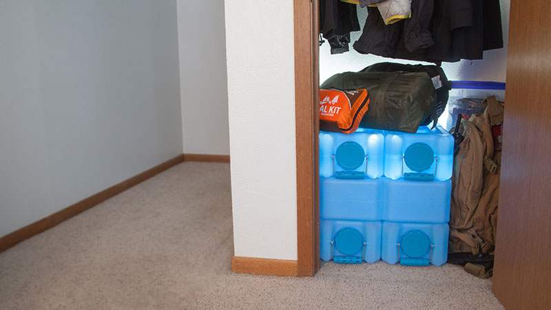 Image of Waterbricks storing water in a closet.