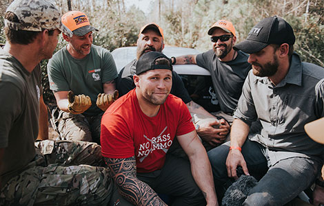 Comradery in the back of a pickup.